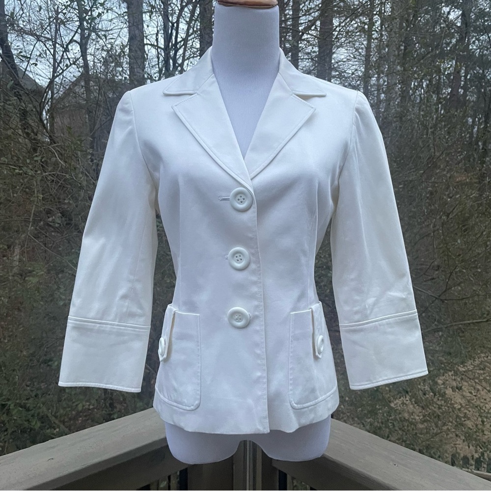 Lafayette 148 NY white cotton 3 button blazer jacket size 3